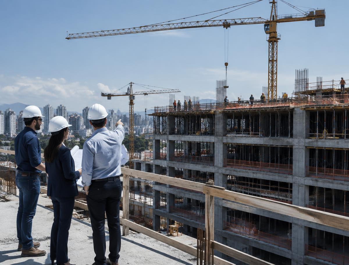 Engenheiros acompanhando uma obra em construção