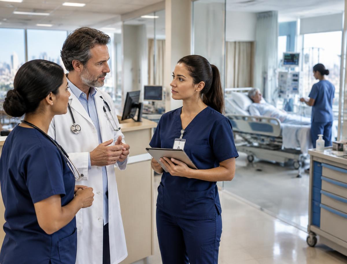 Profissionais de saúde em ambiente hospitalar